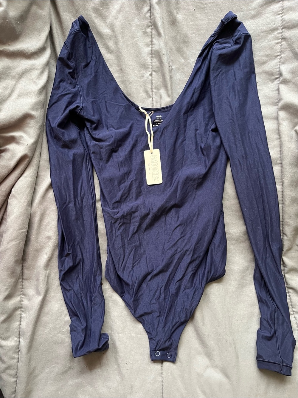 aerie Navy Scoop Neck Long Sleeve Bodysuit